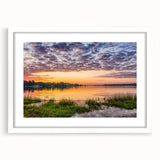 Abstract art print of Virginia scenery in muted earth tones on a white framed canvas, suitable for dining room decor.