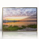 Mid-century modernist Virginia scenery in gold tones on a framed acrylic, ideal for modern art wall decor.