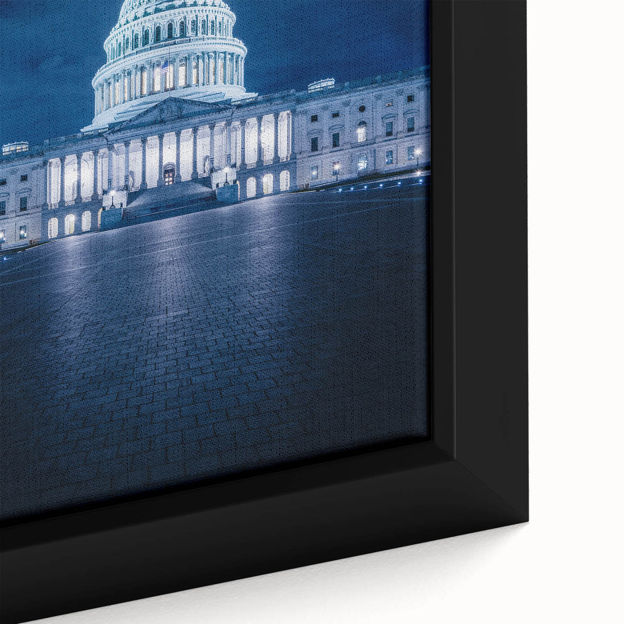 Extra large framed canvas featuring a textured depiction of the Washington DC Capitol in black with colorful accents.