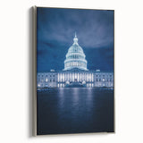 Framed canvas of the Washington DC Capitol in a vintage poster style with a black and colorful palette.