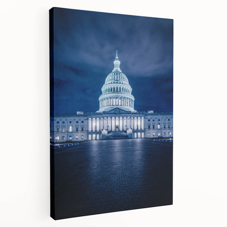 Washington DC Capitol depicted in muted colors on a large stretched canvas, suitable for kitchen wall art.
