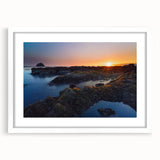 Abstract art print of Olympic National Park in muted earth tones on a framed white mat, ideal for dining room decor.