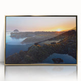 Mid-century modernist art depicting Olympic National Park in muted earth tones on a framed acrylic print.