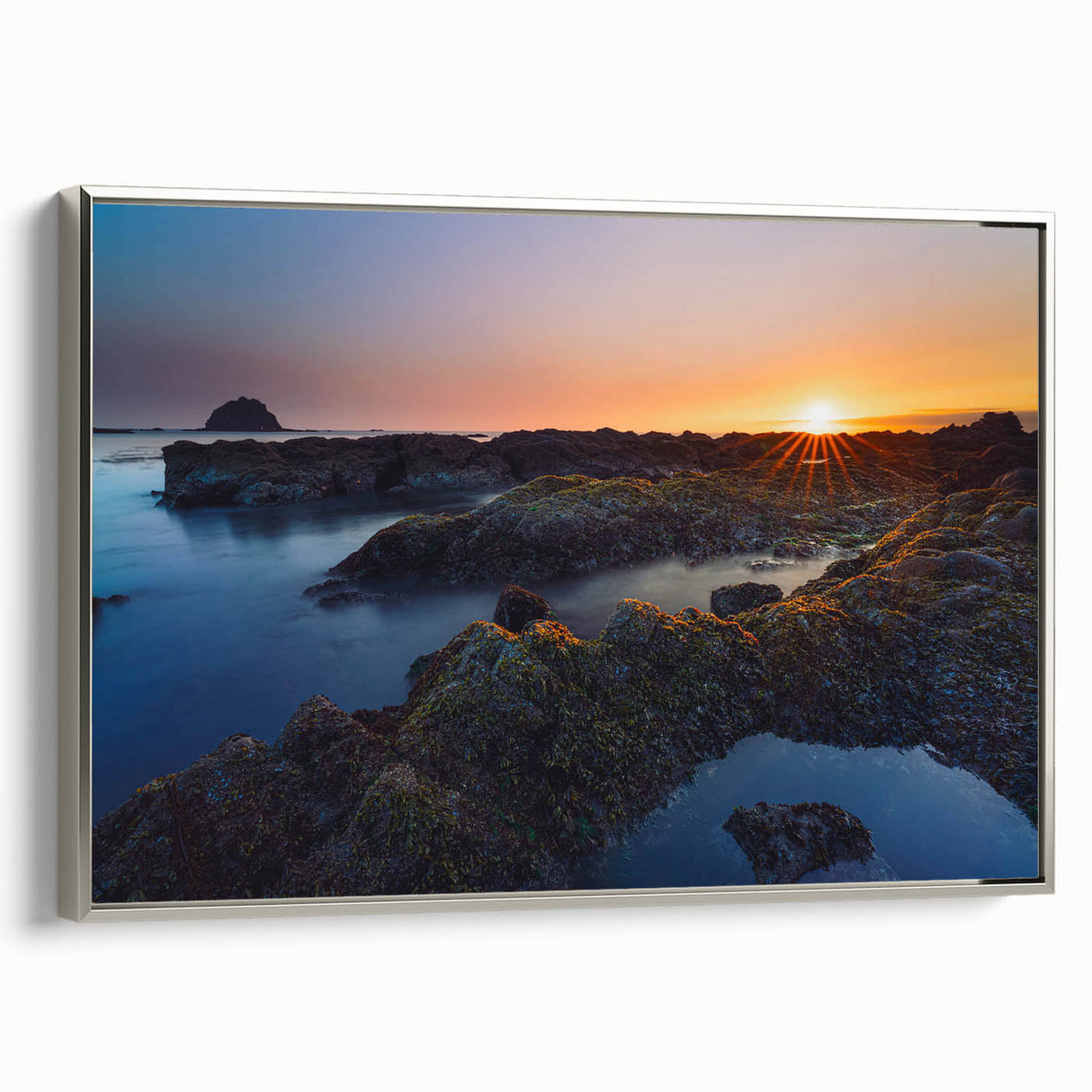 Framed canvas landscape art painting depicting Olympic National Park in muted earth tones, ideal for living room decor.