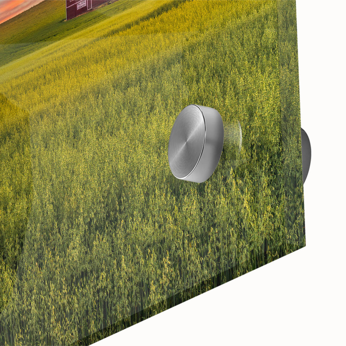 Mid-century modernist acrylic print of abstract Palouse scenery in muted earth tones, ideal for dining room art.