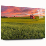 Large abstract wall art depicting the rolling hills of Palouse, USA, in muted green and brown tones on acrylic glass.