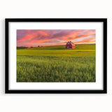 Extra large abstract art print depicting colorful, textured rolling hills of Palouse, in a black frame.
