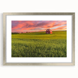 Textured abstract art print of Palouse, Washington, in muted earth tones on a framed silver mat, ideal for bedroom art.