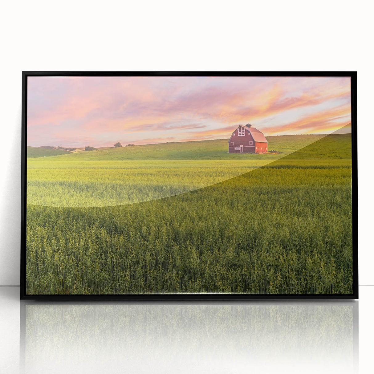 Large abstract wall art depicting the Palouse hills in muted earth tones on a framed acrylic.