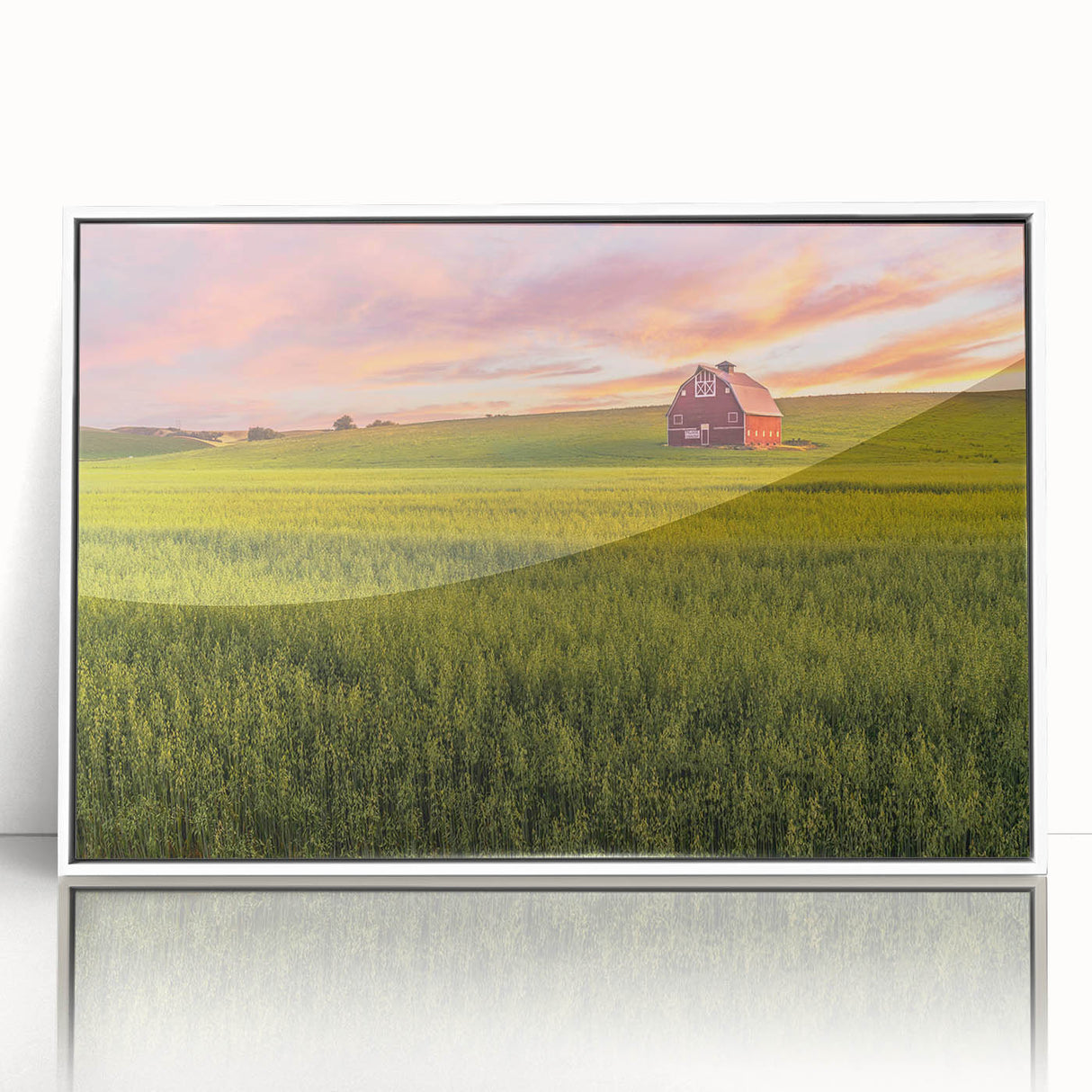 Art deco poster of the Palouse scenery in Washington, framed in white acrylic, ideal for modern nursery wall decor.