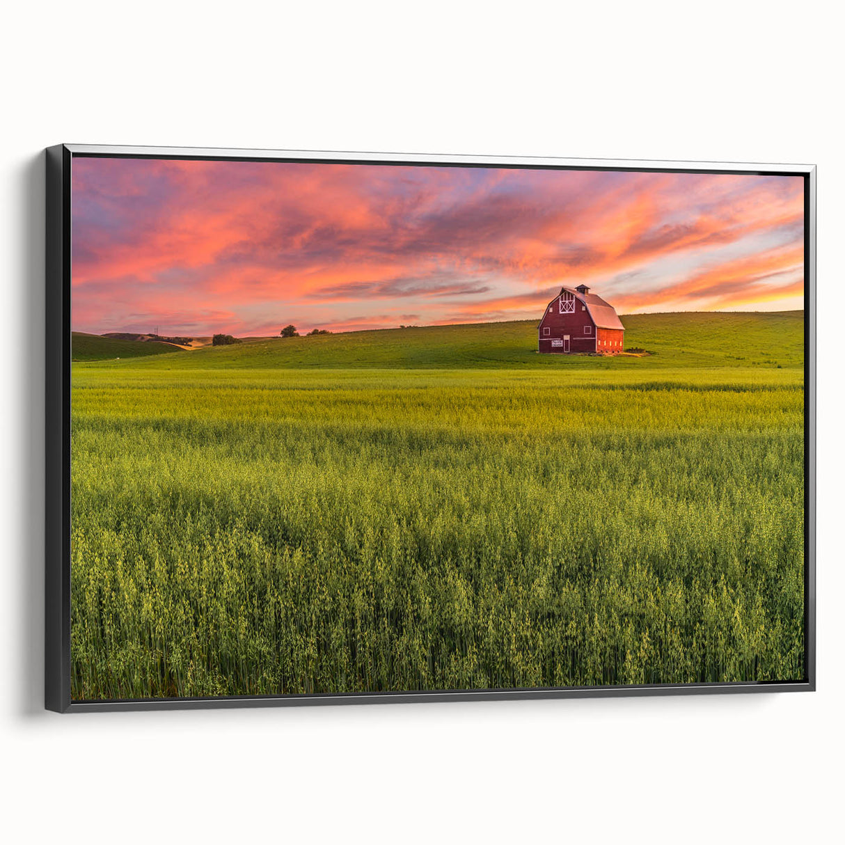 Black and white framed canvas depicting the rolling hills of Palouse, ideal for bedroom wall decor.