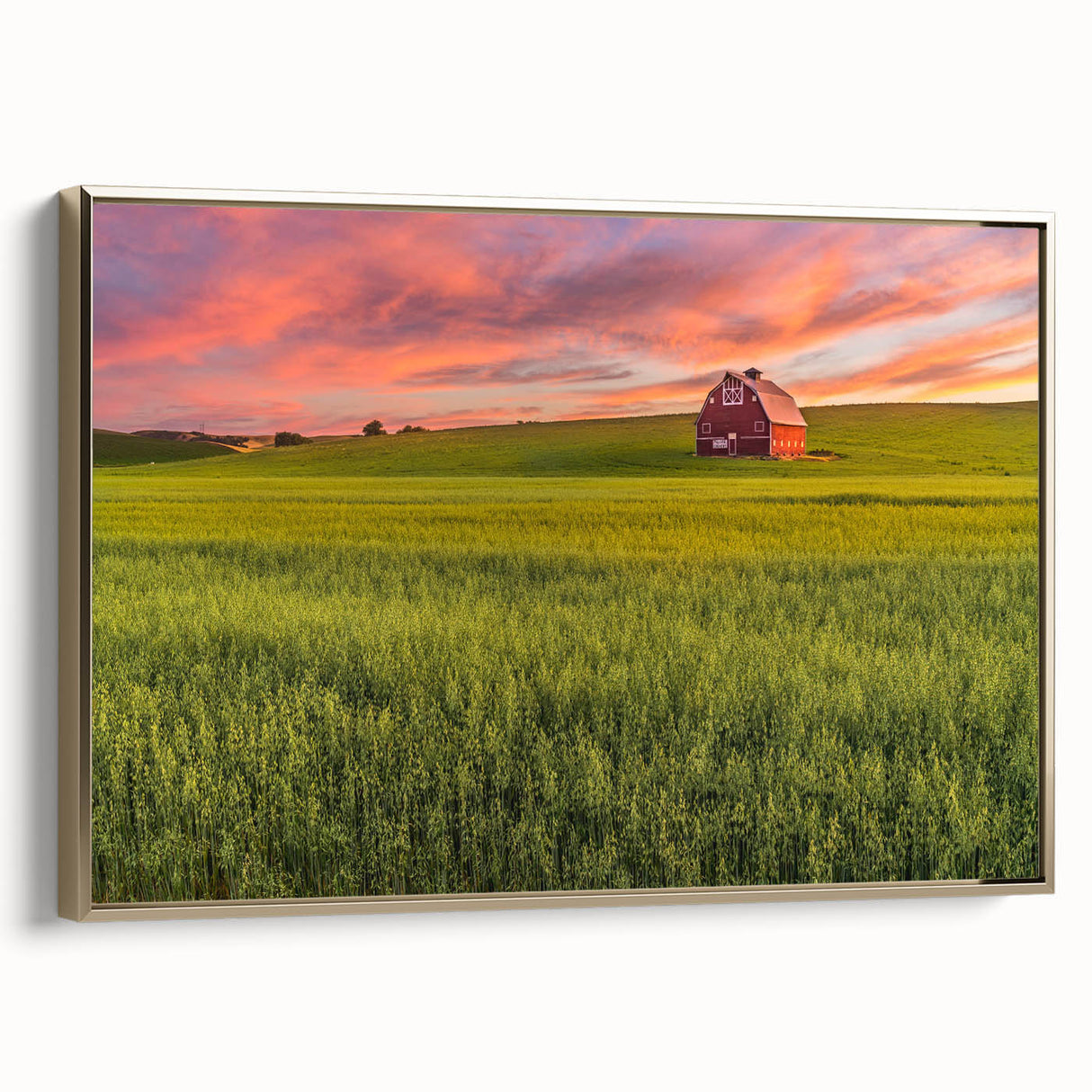 Framed canvas of a vintage-style Palouse landscape in muted earth tones, ideal for bedroom wall art.