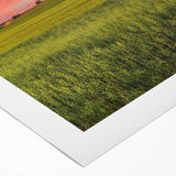 Art deco poster of the Palouse region in muted green and brown tones on rolled canvas, suitable for dining room decor.