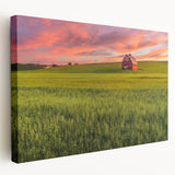 Rolling hills of Palouse in muted green tones on a large stretched canvas, suitable for kitchen wall art.