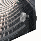 Large abstract wall art of Seattle skyline in muted gray tones on acrylic glass, ideal for dining room ambiance.