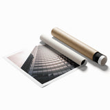 Extra large rolled print of Seattle skyline with muted blue and gray tones, ideal for classy bathroom wall art.
