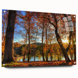 Acrylic print of a large abstract depiction of West Virginia scenery in muted earth tones.