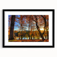 Extra large abstract art print of West Virginia scenery in muted earth tones, framed with a black mat.