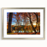 Textured abstract art print of West Virginia scenery in muted earth tones on a framed canvas, suitable for bedroom decor.