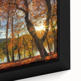 Close-up of extra large framed canvas featuring a textured depiction of West Virginia scenery in black with colorful accents.