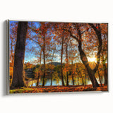 Framed canvas depicting a vintage-style West Virginia landscape in vibrant colors, ideal for living room decor.