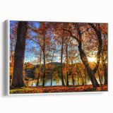 Vintage poster art of West Virginia scenery on framed canvas, featuring a palette of earth tones.