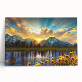 Black and white stretched canvas of the Grand Tetons, ideal for kitchen wall art or bedroom ambiance.