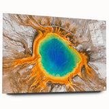 Acrylic print of Yellowstone scenery in natural green and blue tones, suited for dining room decor.