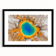 Extra large framed wall art of abstract Yellowstone scenery in vibrant, colorful textures, ideal for living room decor.