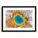 Extra large framed wall art of abstract Yellowstone scenery in vibrant, colorful textures, ideal for living room decor.