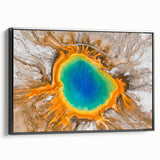 Black and white wall art of Yellowstone landscape on framed canvas, suitable for bedroom decor.
