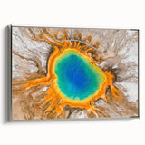 Framed canvas landscape art painting depicting Yellowstone scenery with colorful tones, ideal for living room decor.
