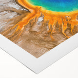 Art deco poster of Yellowstone scenery on rolled canvas, showcasing muted earth tones, ideal for dining room wall art.