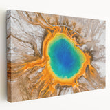 Yellowstone National Park landscape on stretched canvas, featuring earthy tones, ideal for kitchen wall art.