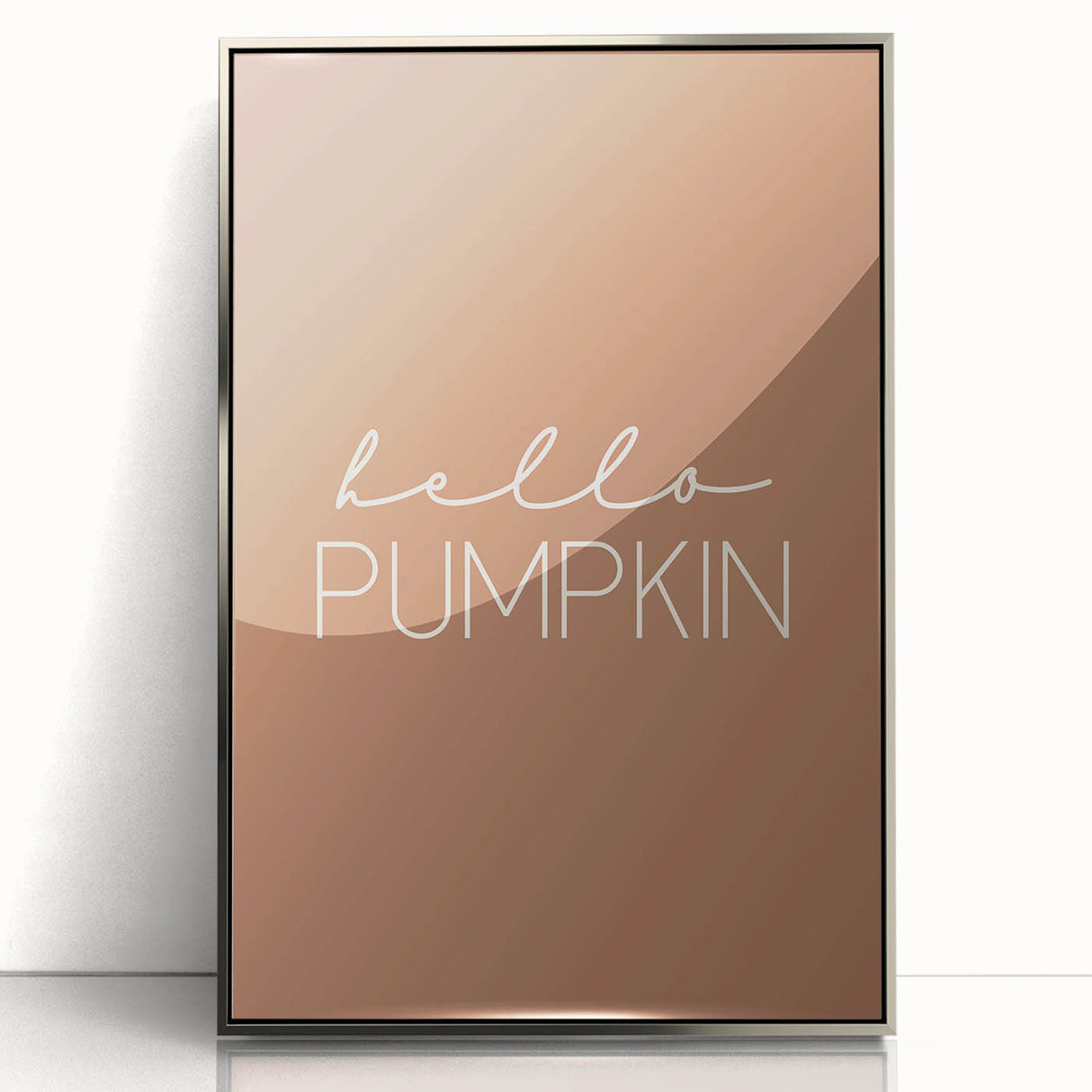 Mid-century modernist art depicting an abstract fall scene in orange and brown tones, framed acrylic print.