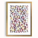 Abstract art print featuring textured spring motifs in pastel shades on a large framed canvas, ideal for living room decor.