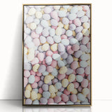 Mid-century modernist spring-themed acrylic print in gold frame, ideal for nursery wall art.