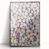 Mid-century modernist art depicting spring season in pastel shades, acrylic print in silver frame.