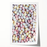 Spring floral art in pastel shades on rolled canvas, ideal for dining room or bathroom wall decor.