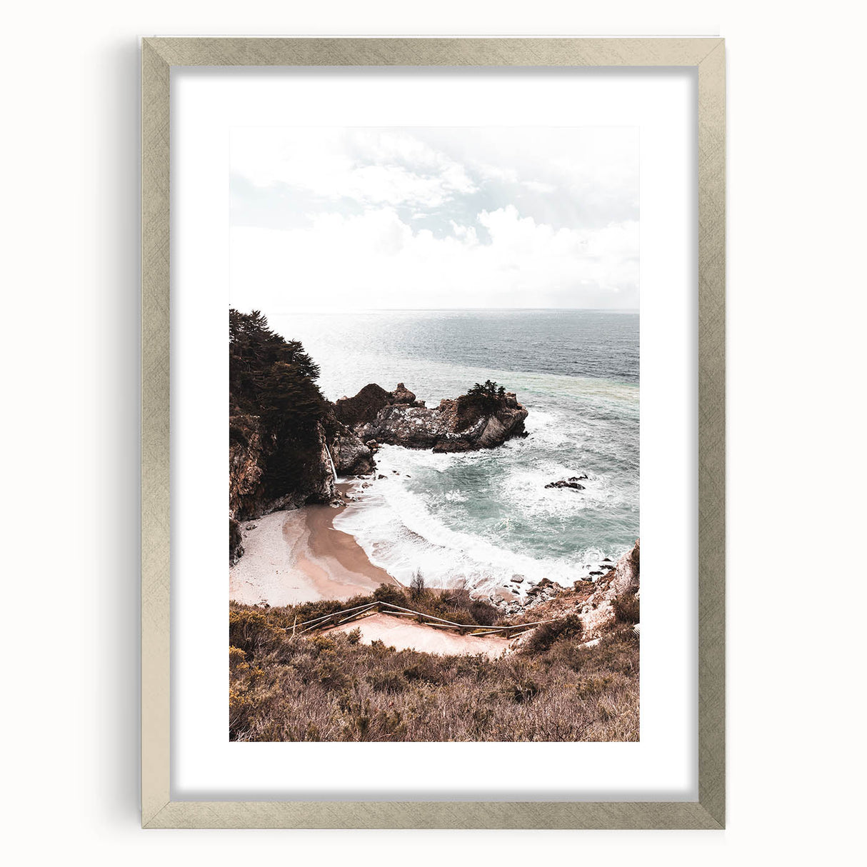 Textured abstract art print in warm orange and red tones on a silver-framed canvas, suitable for bedroom art.