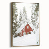 Winter landscape painting on framed canvas, featuring muted white and gray tones, ideal for bedroom wall art.