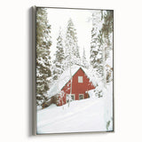 Winter landscape art painting on framed canvas.