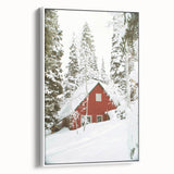 Vintage poster art of a winter scene on framed canvas, featuring muted blue and white tones, ideal for living room decor.