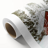 Art deco poster featuring a serene winter landscape in muted blue and white tones on rolled canvas.