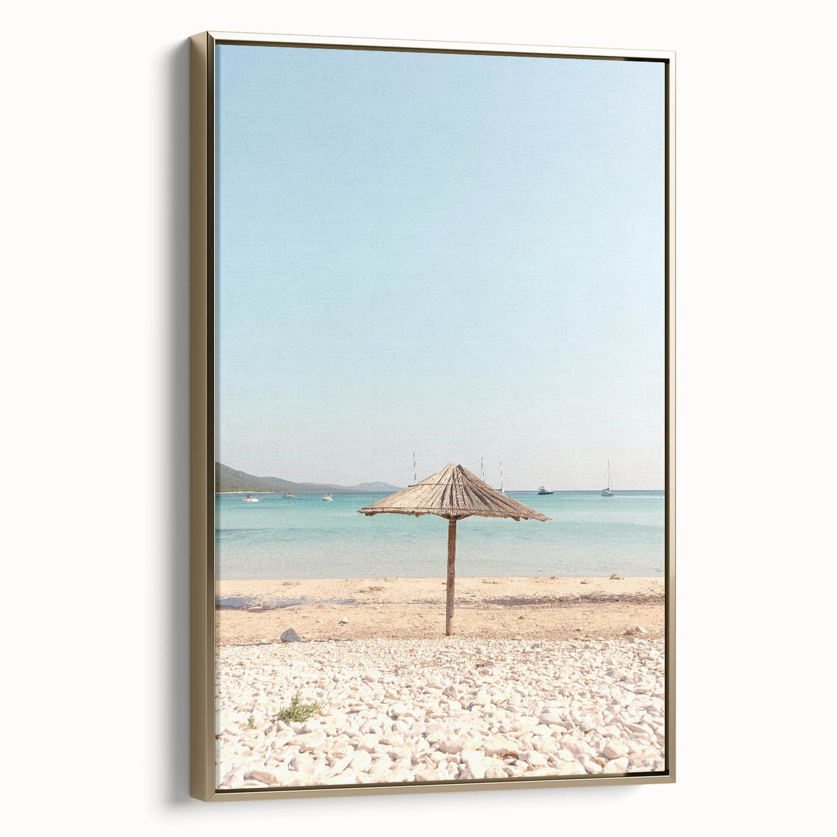 Framed landscape painting depicting a summer scene in muted earth tones, ideal for bedroom wall art.