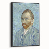 Side view of a black and white framed canvas featuring a vintage-style landscape painting, ideal for bedroom wall decor.