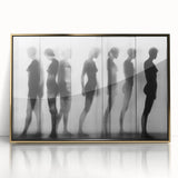 Framed abstract figurative art piece with gold accents, showcasing dynamic shapes and lines, ideal for modern home decor. Perfect for enhancing any living space.