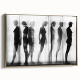 Abstract figurative framed canvas artwork featuring gold accents, showcasing a side view that highlights its elegant design and texture, perfect for modern decor.