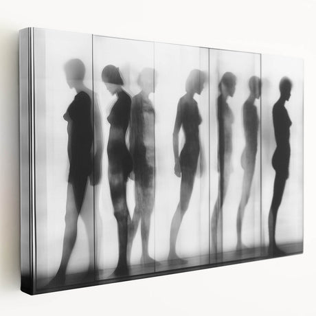 Abstract figurative stretched canvas artwork showcasing vibrant colors and dynamic shapes, displayed from a side view to emphasize depth and texture. Ideal for modern decor.