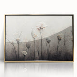 Framed abstract floral wall art featuring vibrant colors and intricate designs, set in a sleek gold-acrylic frame, ideal for modern home decor.
